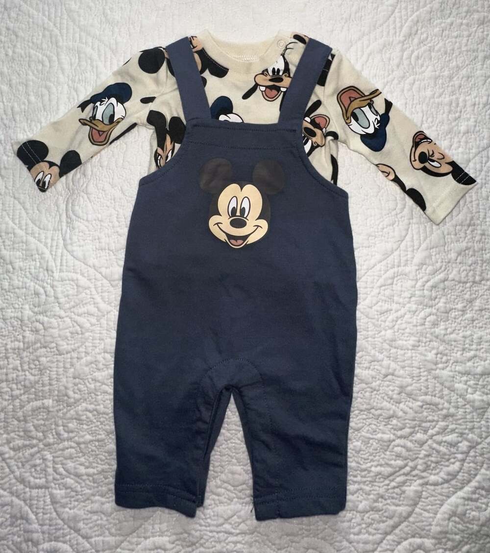 NWOT Disney Baby Mickey Mouse Long-Sleeve T-Shirt and Overalls Set